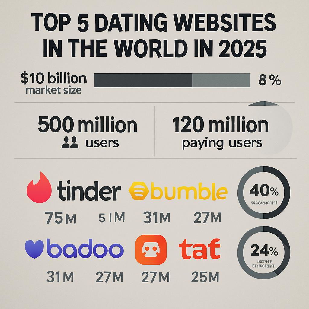 ТОП 5 сайтов знакомств в мире в 2025 году . Короткий обзор рынка в цифрах